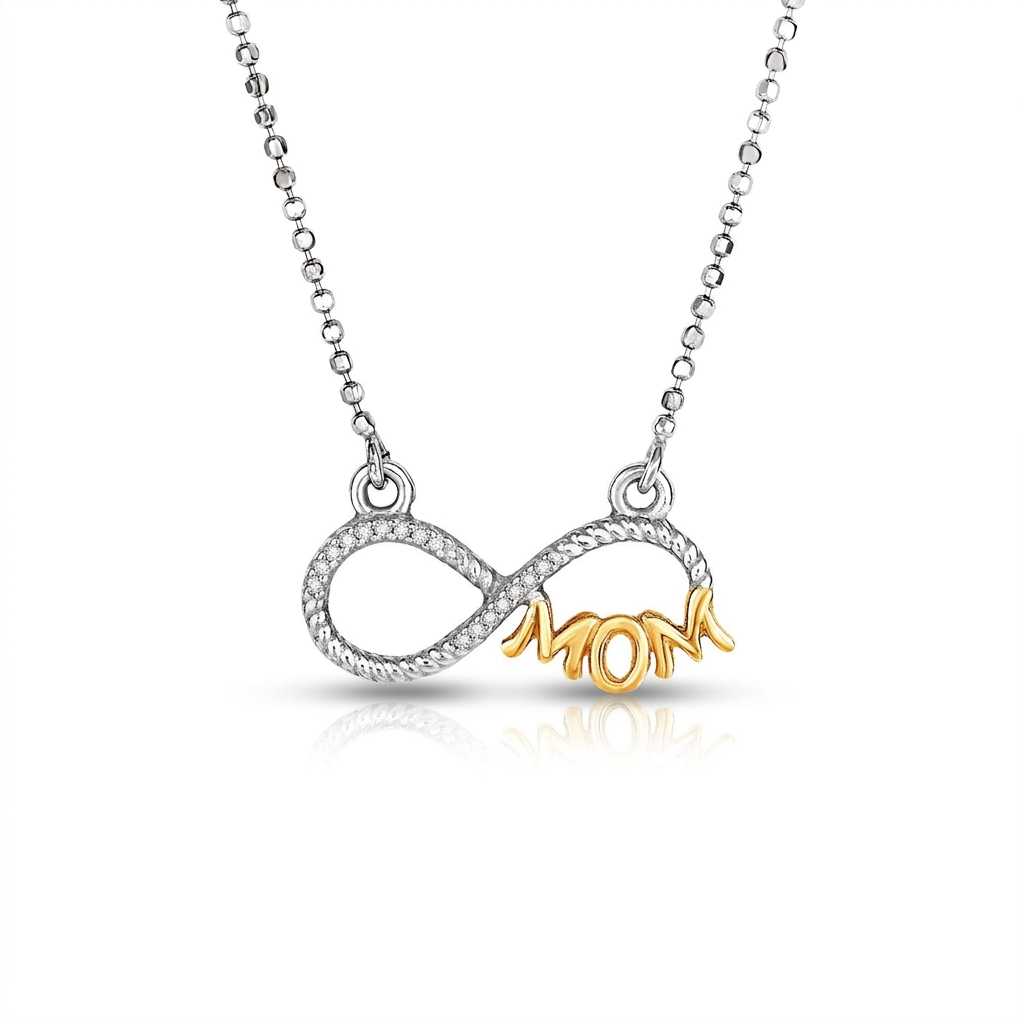 Sterling Silver Two Toned Mom Necklace with Cubic Zirconias