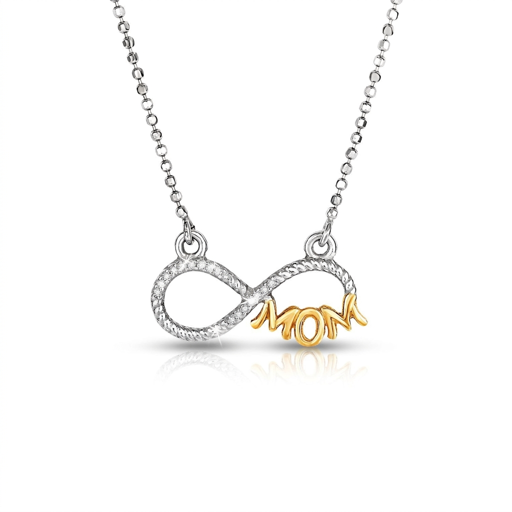 Sterling Silver Two Toned Mom Necklace with Cubic Zirconias