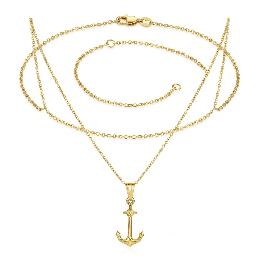 14k Yellow Gold Cable Chain with Anchor Pendant DestGlow