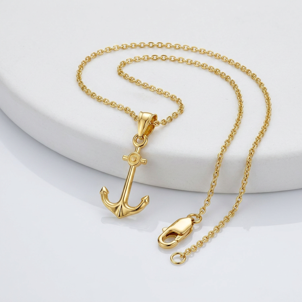 14k Yellow Gold Cable Chain with Anchor Pendant