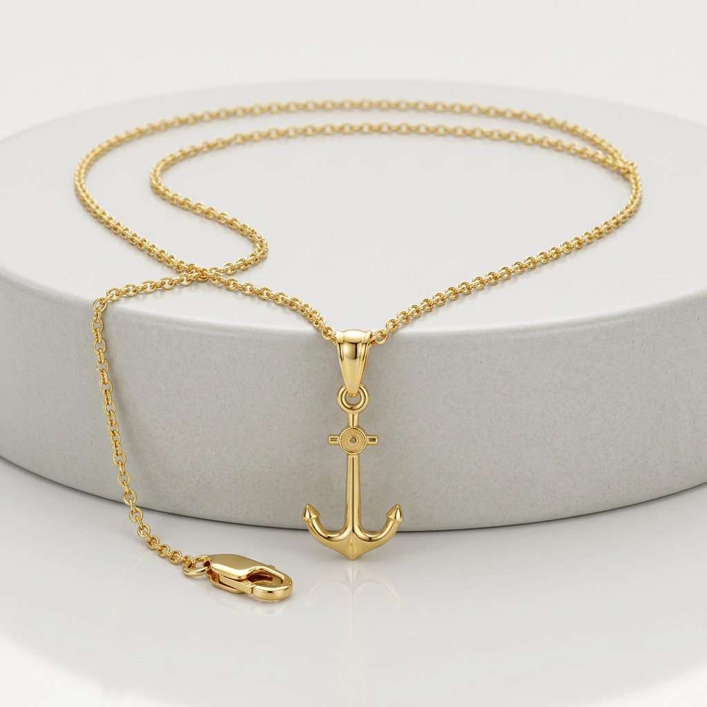 14k Yellow Gold Cable Chain with Anchor Pendant
