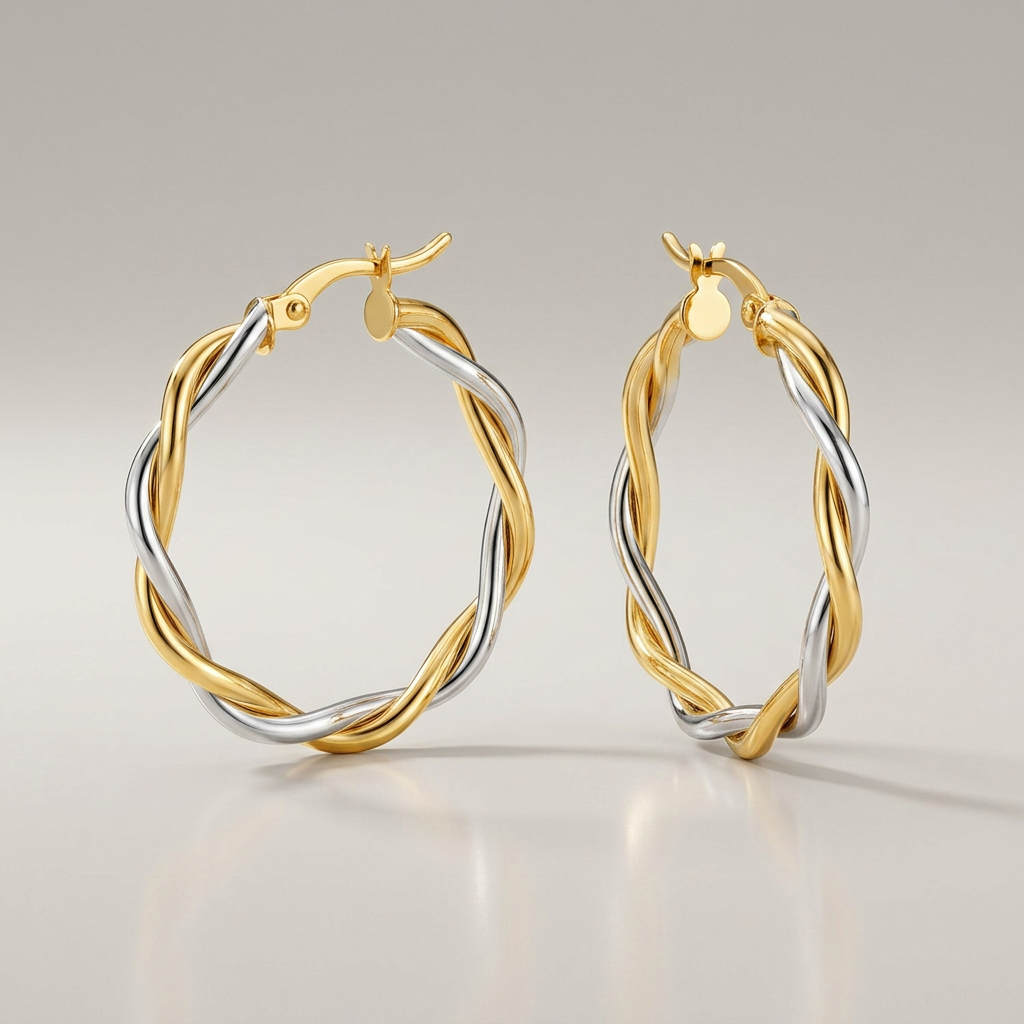 Two-Tone Twisted Wire Round Hoop Earrings in 10k Yellow and White Gold DestGlow