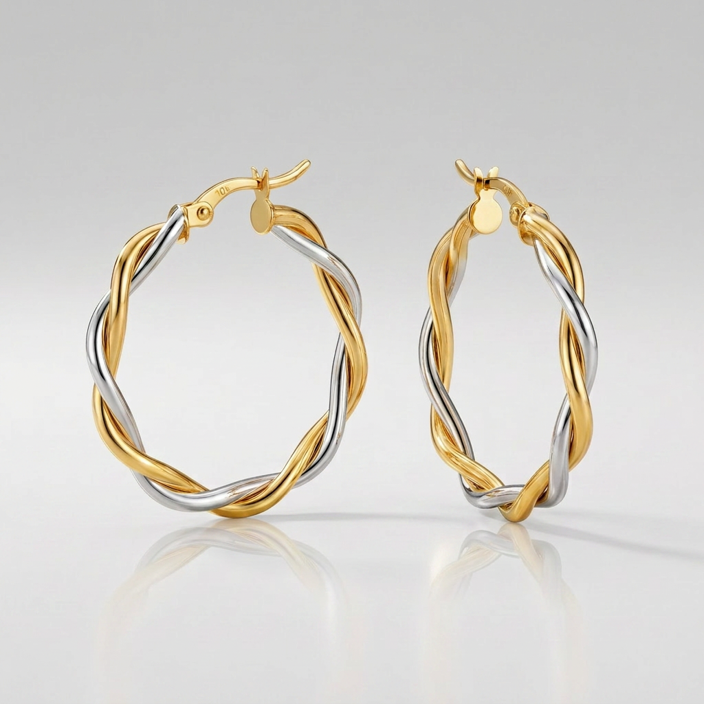 Two-Tone Twisted Wire Round Hoop Earrings in 10k Yellow and White Gold DestGlow