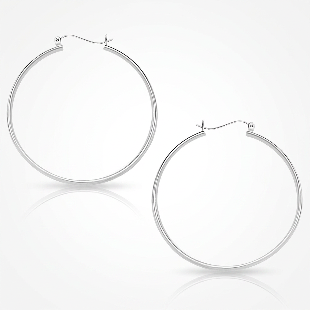 10k White Gold Polished Hoop Earrings (40mm) DestGlow