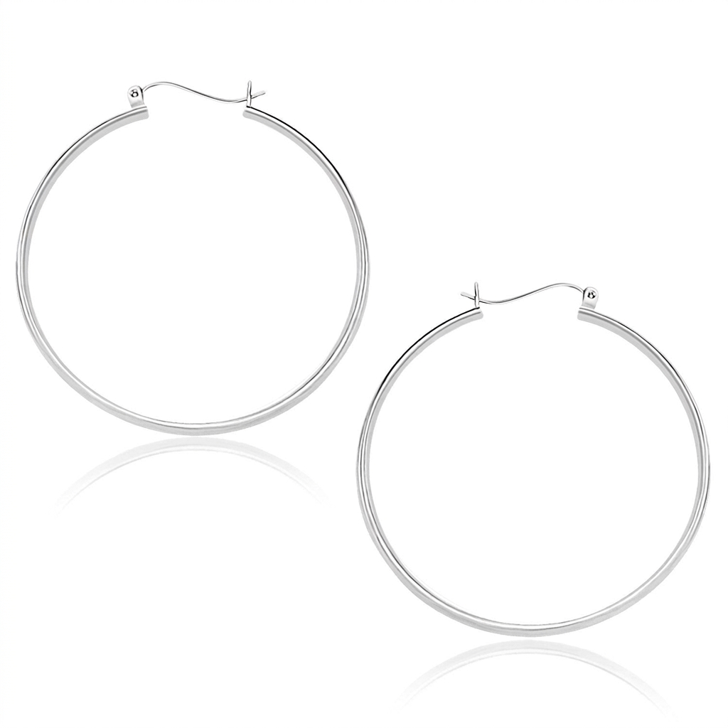 10k White Gold Polished Hoop Earrings (40mm) DestGlow
