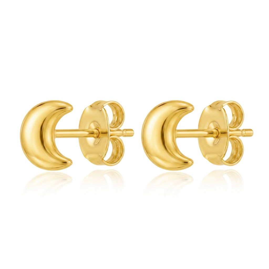 14k Yellow Gold Post Earrings with Moons DestGlow