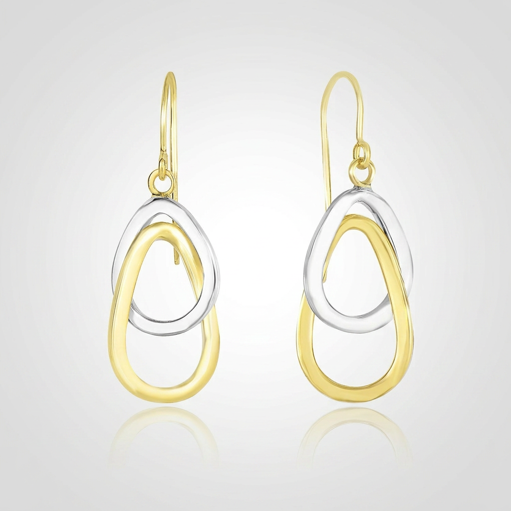 14k Two-Tone Gold Interlaced Open Teardrop Drop Earrings
