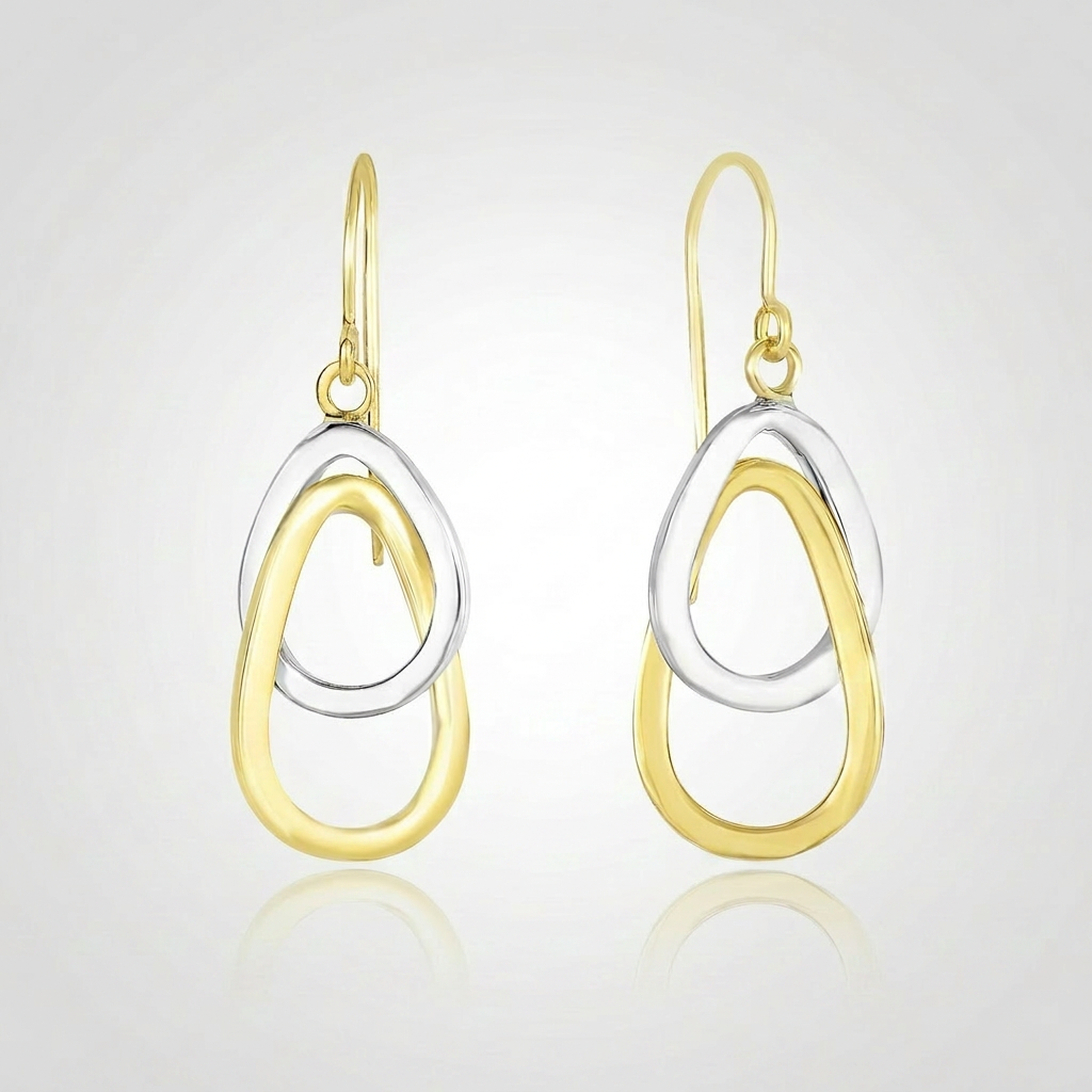 14k Two-Tone Gold Interlaced Open Teardrop Drop Earrings