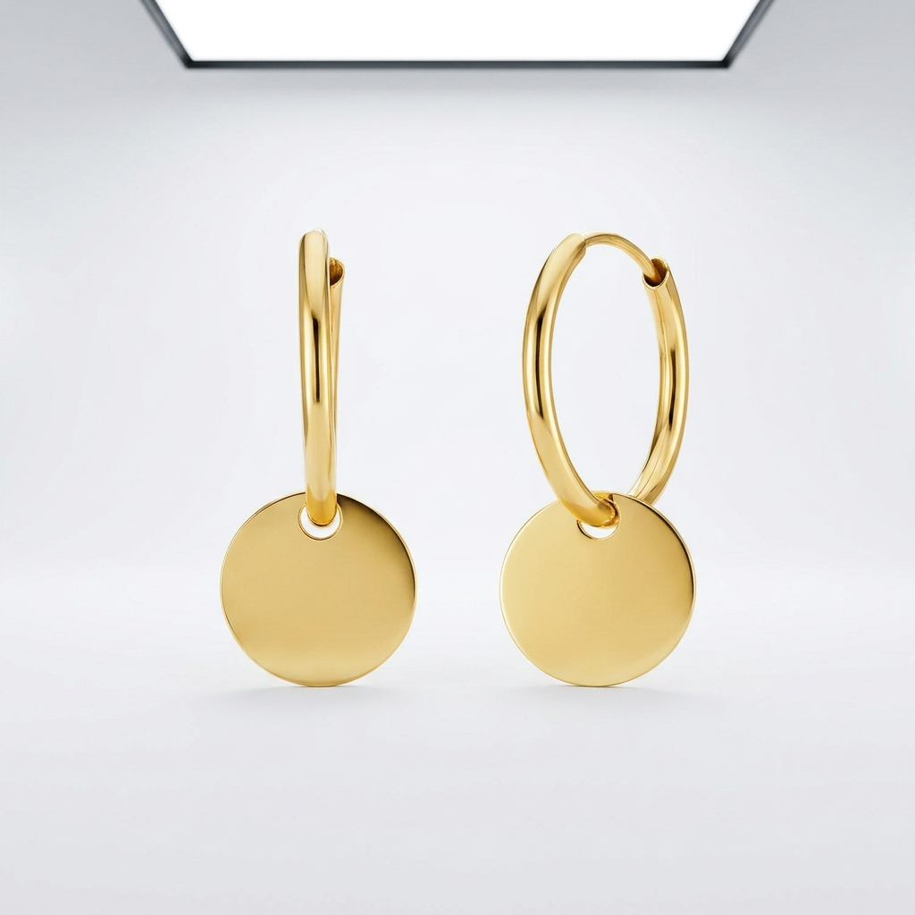 14k Yellow Gold Huggie Style Hoop Earrings with Circle Drops DestGlow