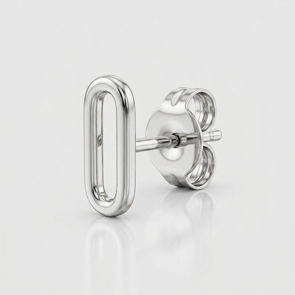 14k White Gold Paperclip Link Stud Earrings DestGlow