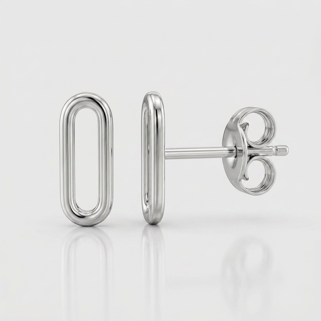 14k White Gold Paperclip Link Stud Earrings