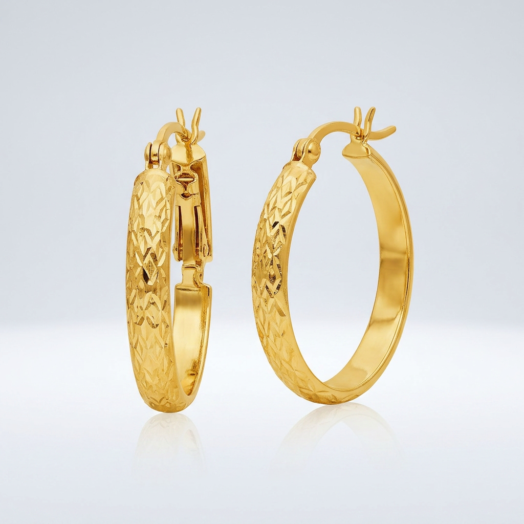 10k Yellow Gold Hammered Oval Hoop Earrings DestGlow