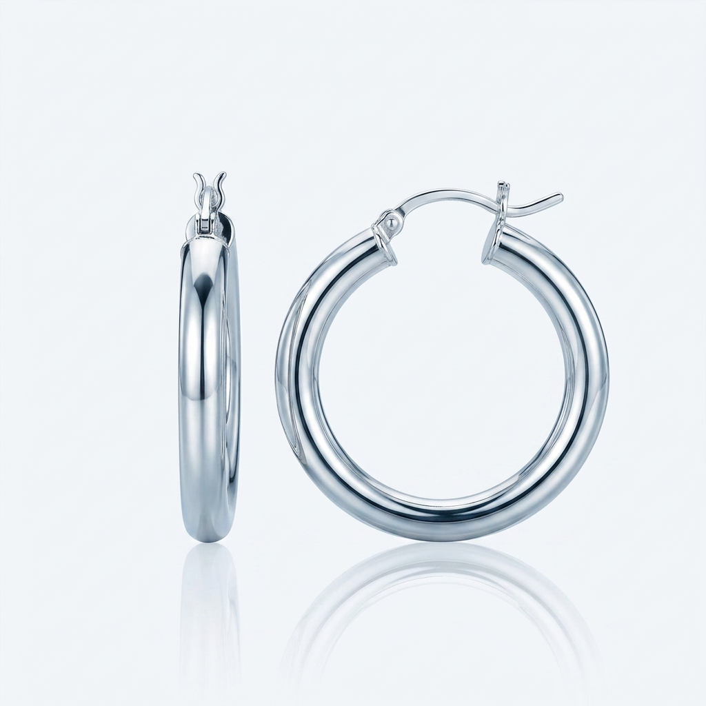Sterling Silver Rhodium Plated Thick Style Polished Hoop Earrings (25mm) DestGlow