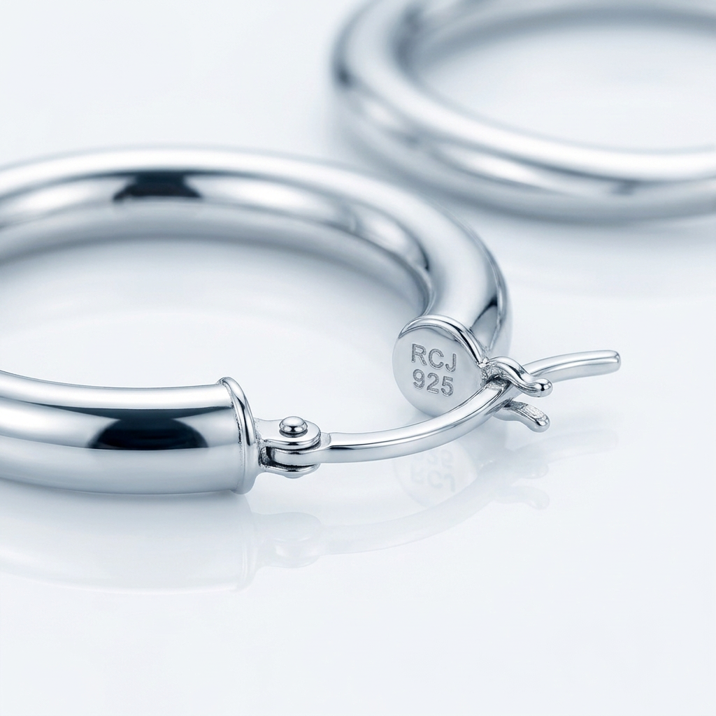 Sterling Silver Rhodium Plated Thick Style Polished Hoop Earrings (25mm) DestGlow