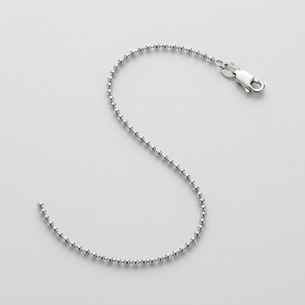 14k White Gold Bead Chain 1.0mm