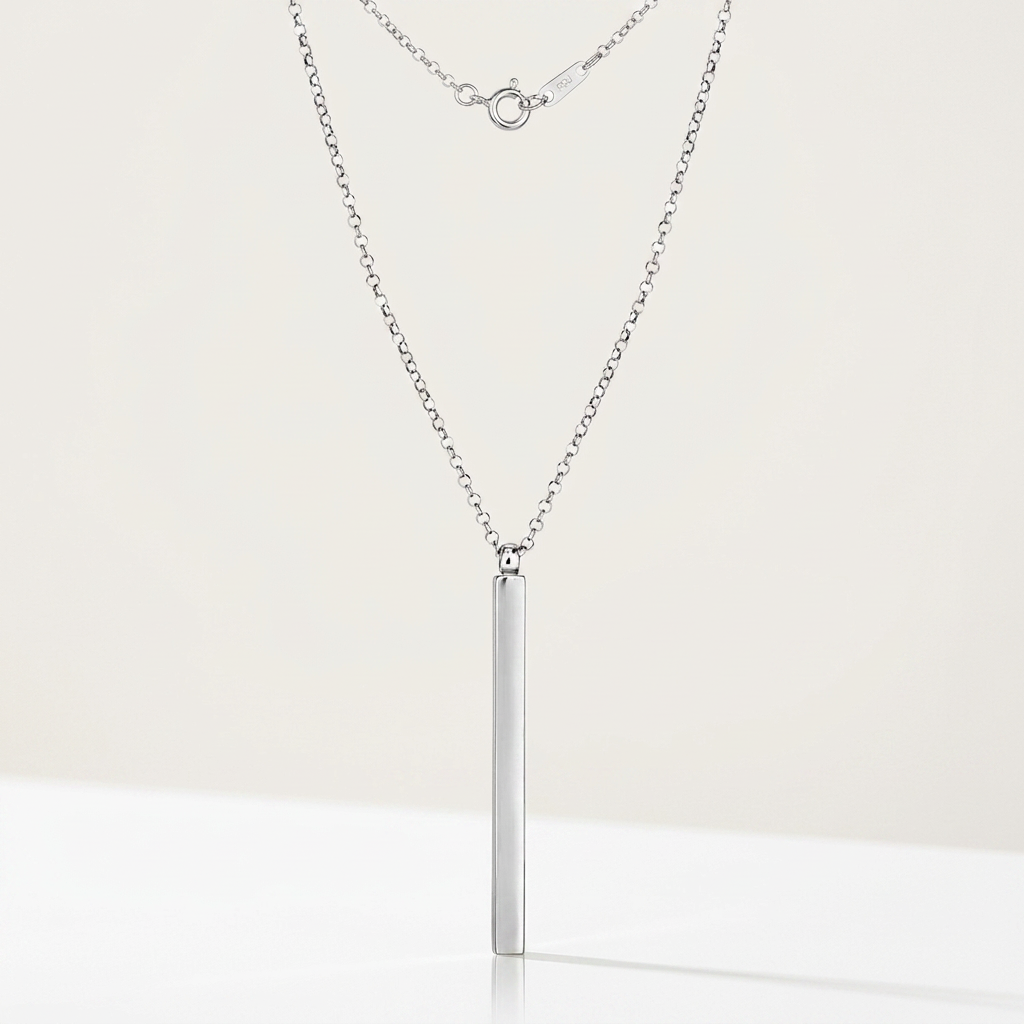 Sterling Silver 24 inch Necklace with Long Polished Bar Pendant DestGlow