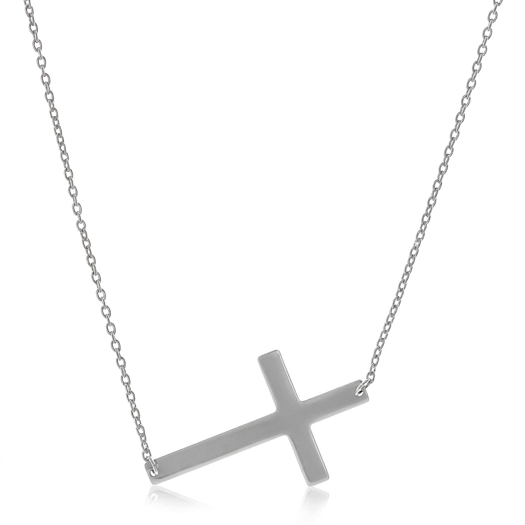 14k White Gold Plain Cross Motif Necklace DestGlow
