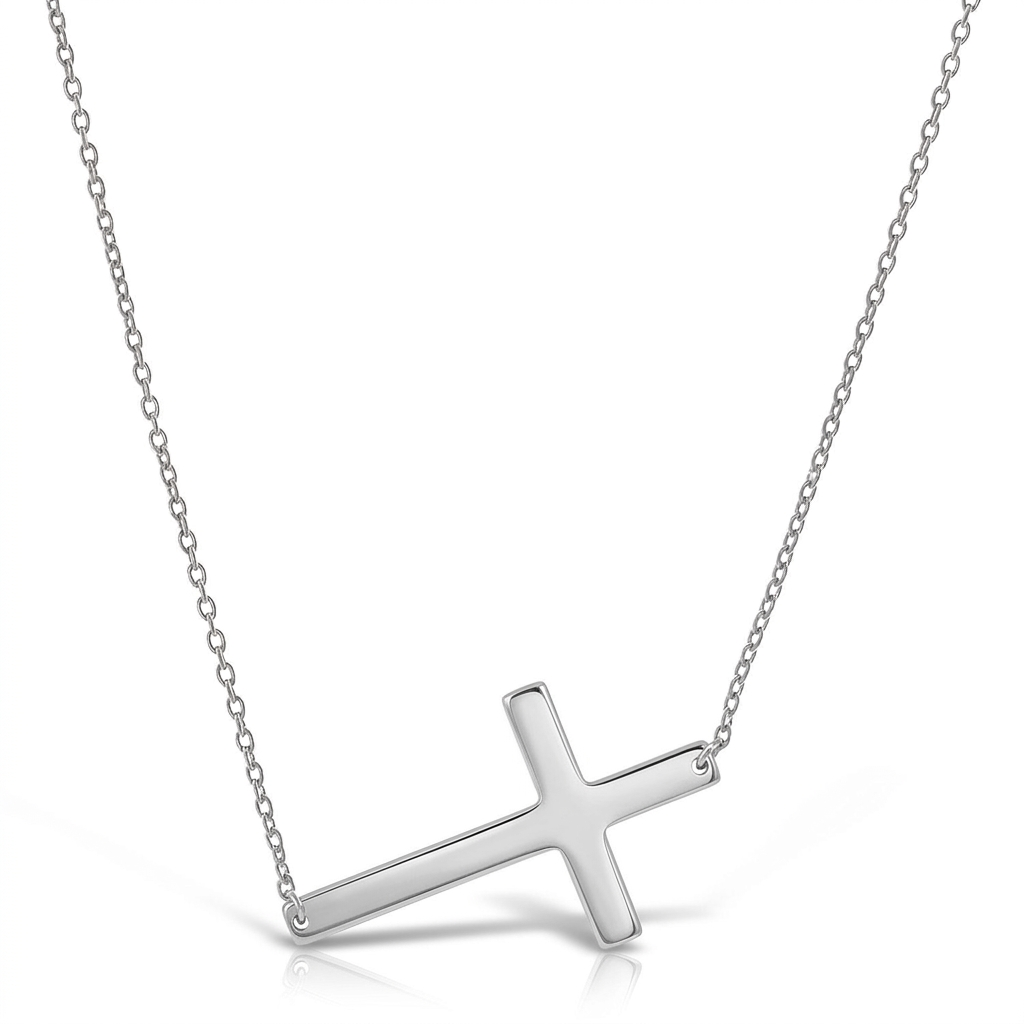 14k White Gold Plain Cross Motif Necklace