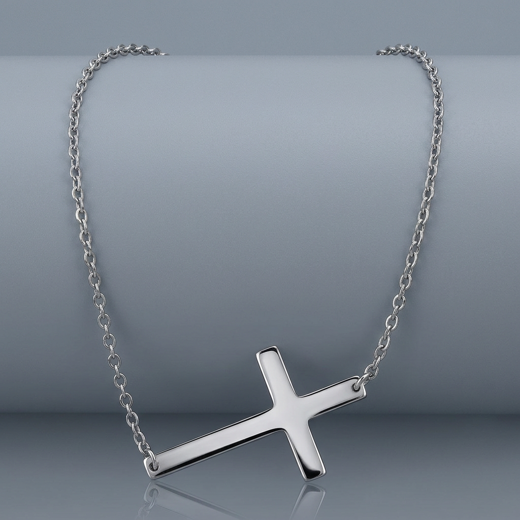 14k White Gold Plain Cross Motif Necklace DestGlow
