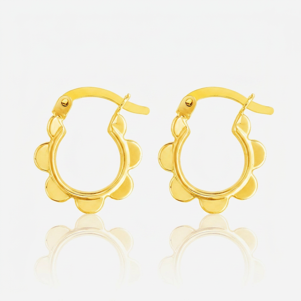 14k Yellow Gold Scalloped Hoop Earrings