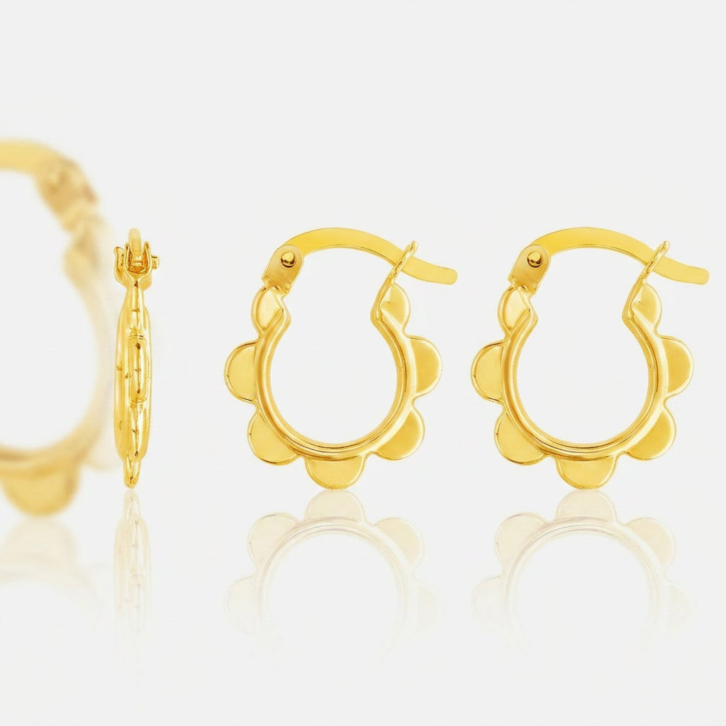 14k Yellow Gold Scalloped Hoop Earrings DestGlow
