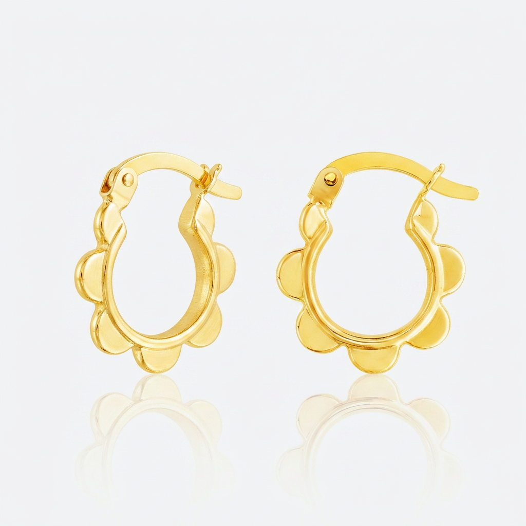 14k Yellow Gold Scalloped Hoop Earrings DestGlow