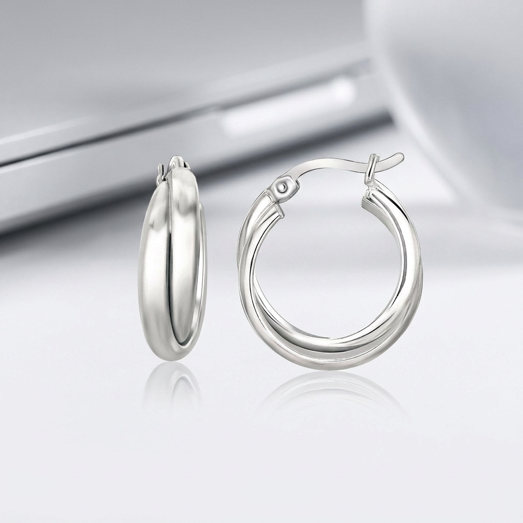 Sterling Silver Dual Round Entwined Hoop Earrings