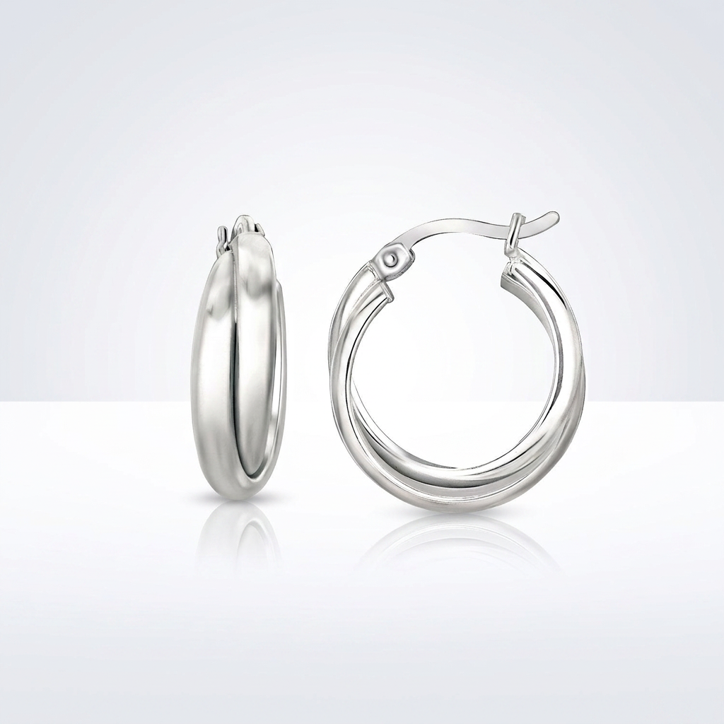 Sterling Silver Dual Round Entwined Hoop Earrings