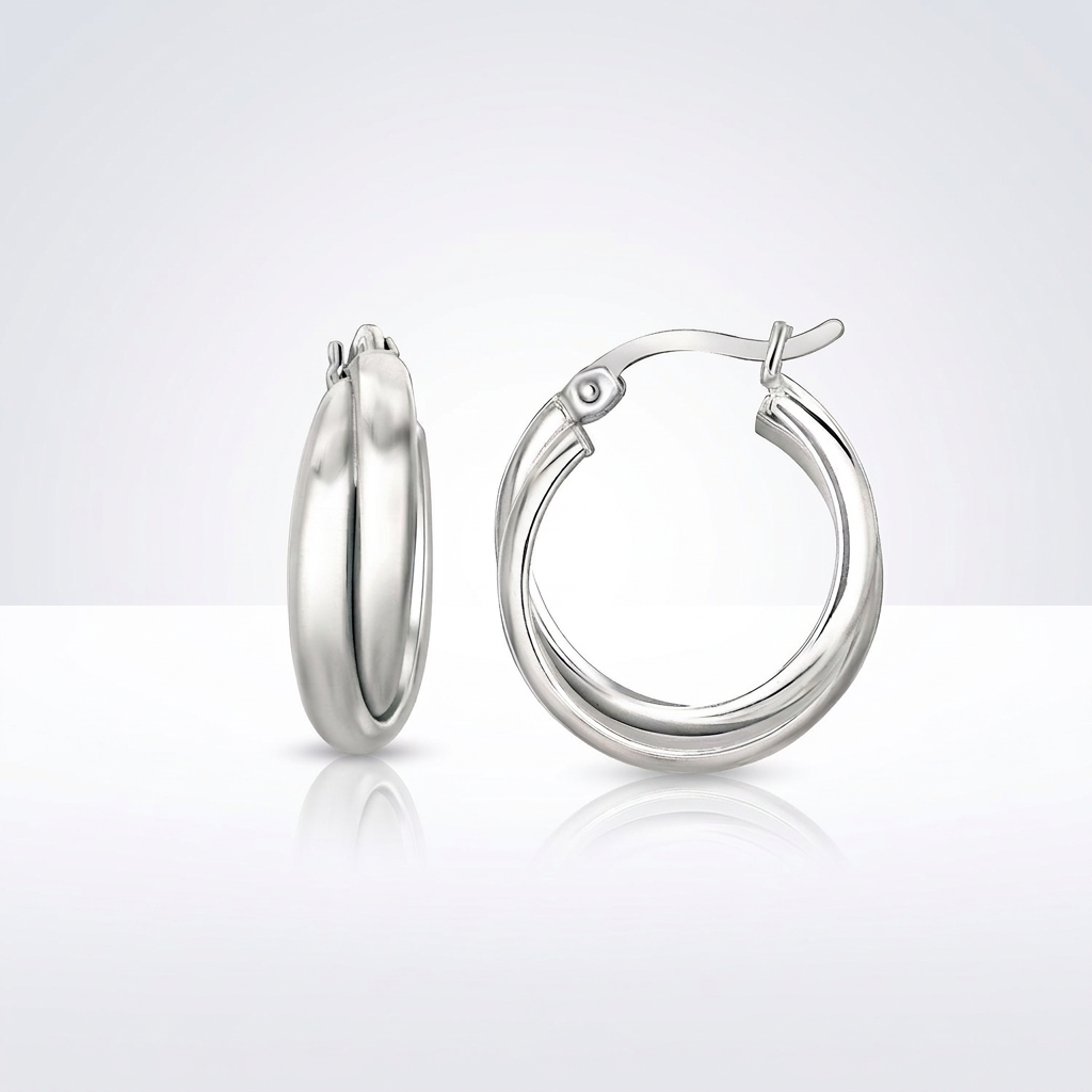 Sterling Silver Dual Round Entwined Hoop Earrings