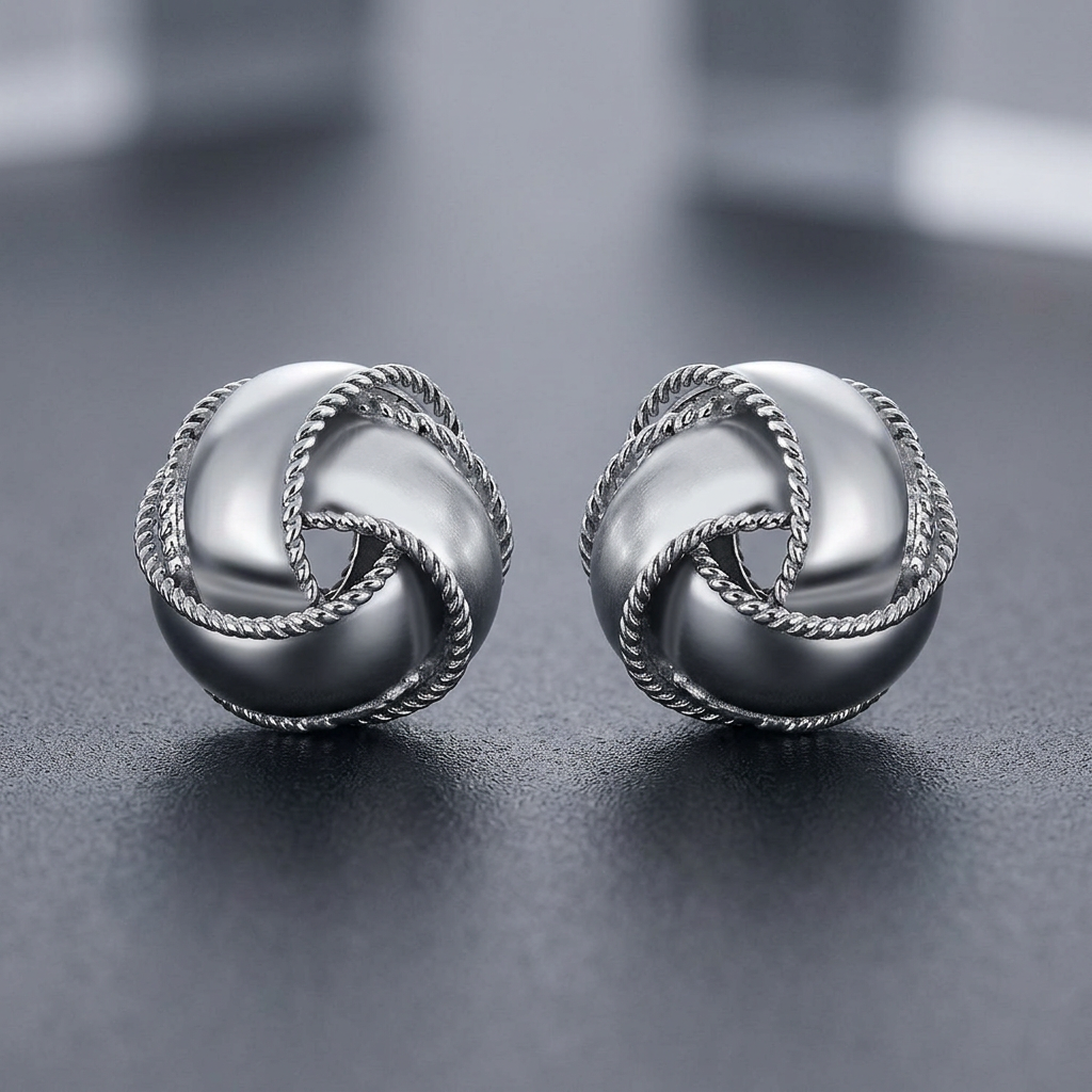 Textured and Polished Love Knot Earrings in Sterling Silver