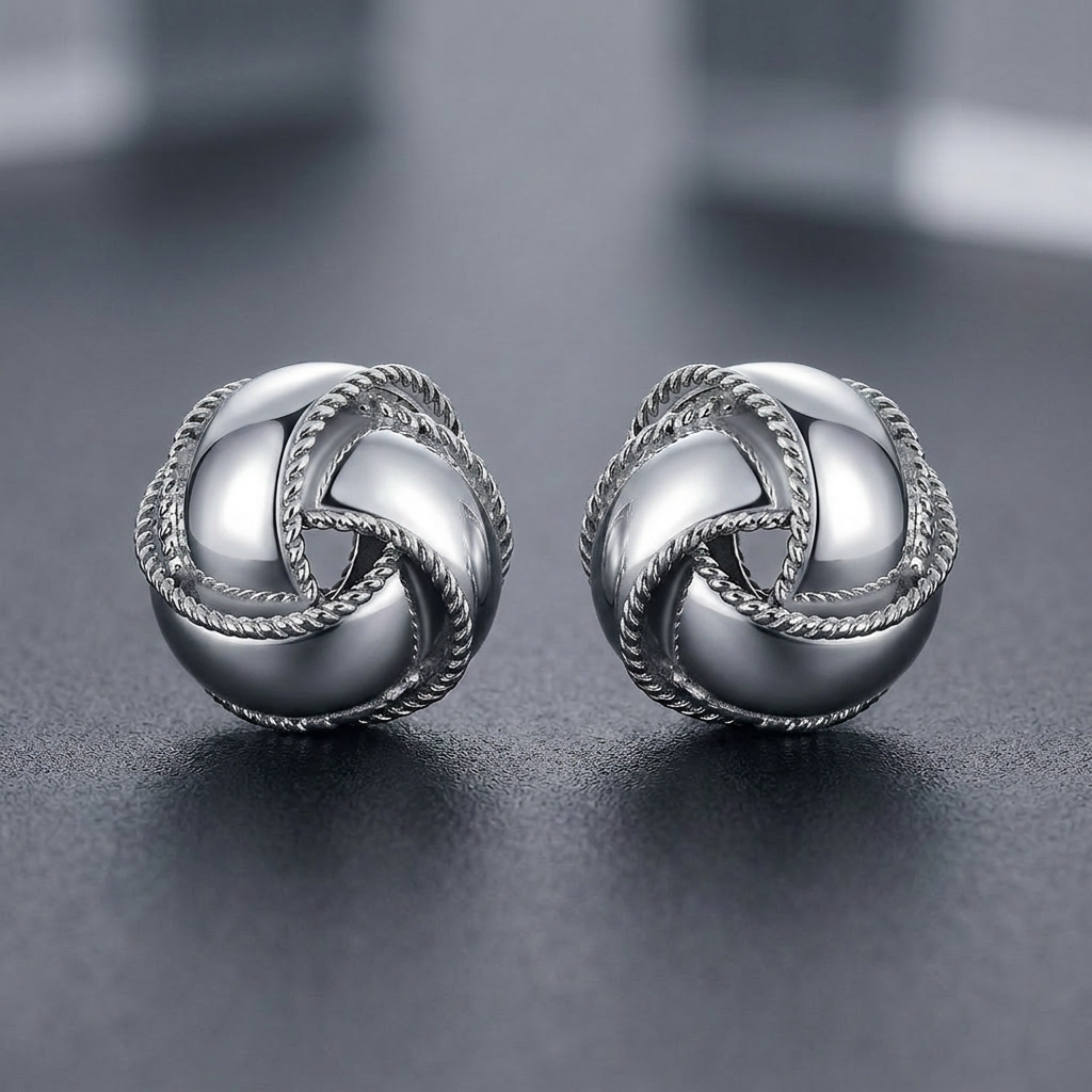 Textured and Polished Love Knot Earrings in Sterling Silver