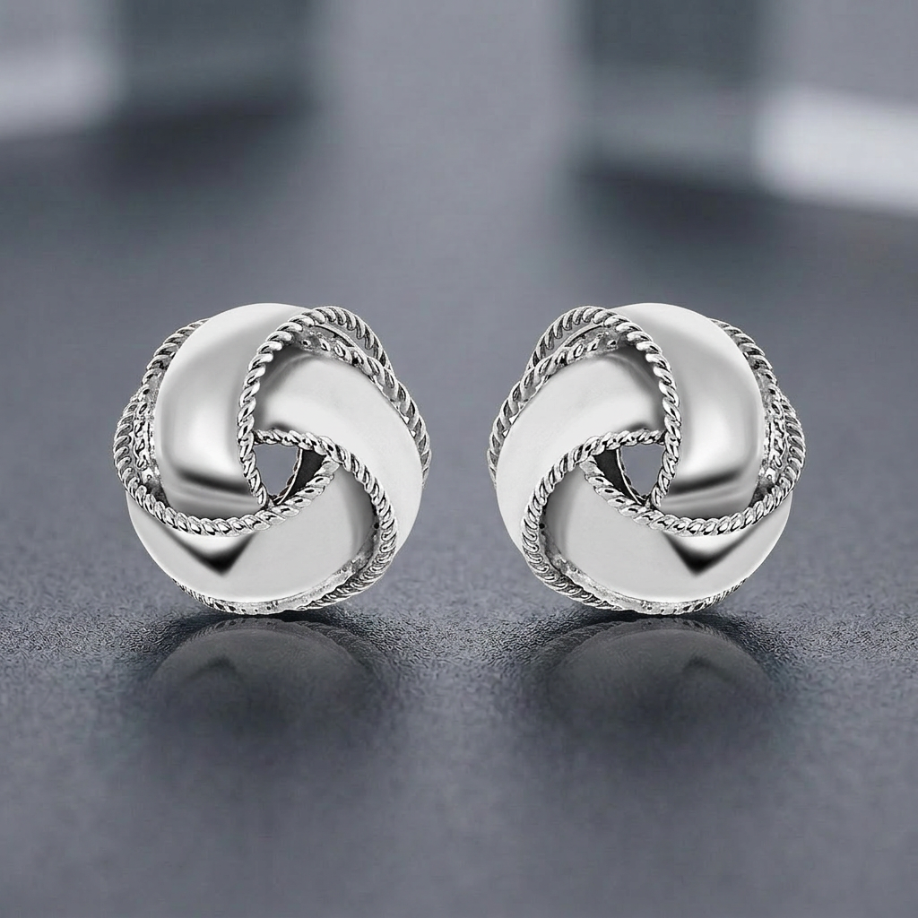Textured and Polished Love Knot Earrings in Sterling Silver