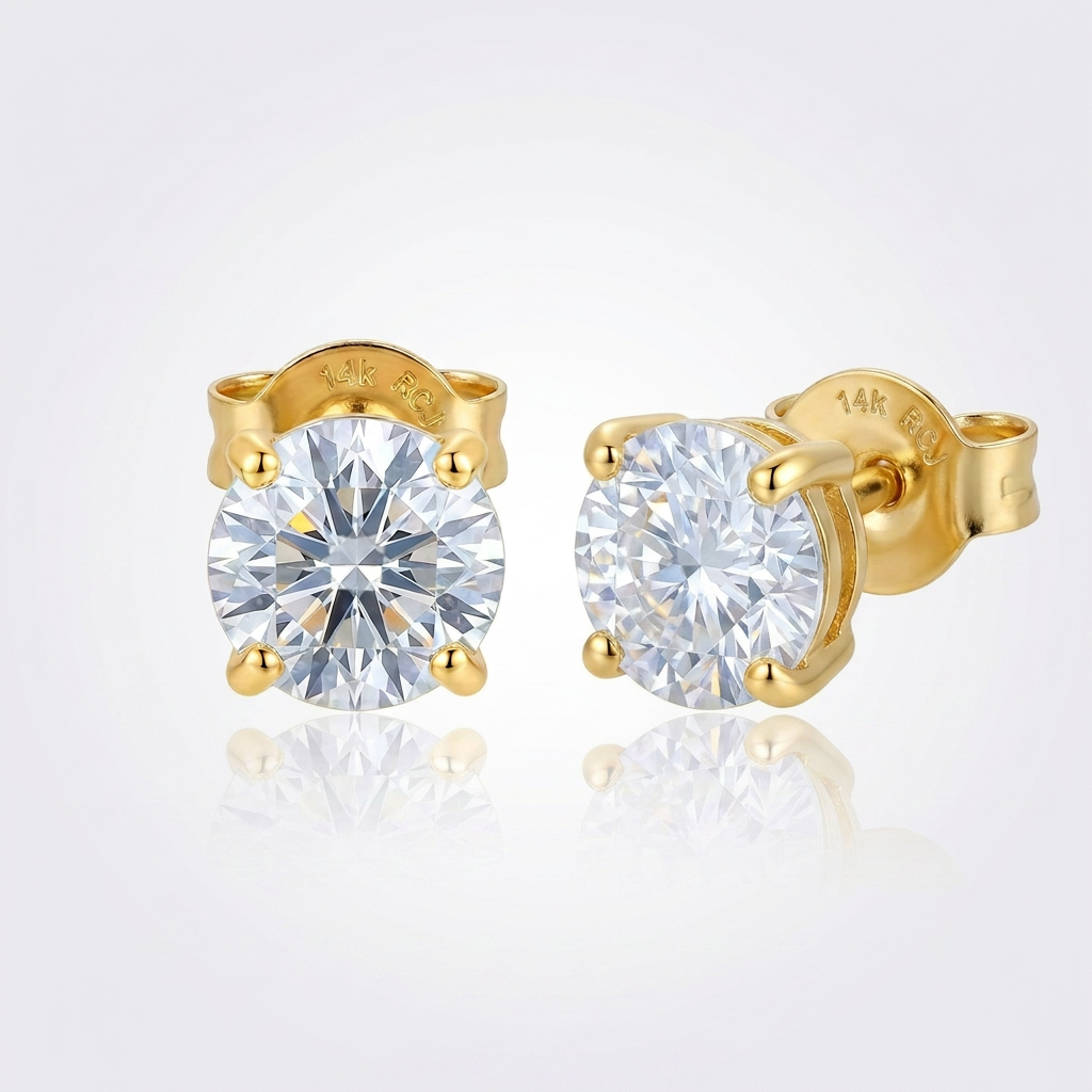 14k YellowGold Stud Earrings with White Hue Faceted Cubic Zirconia