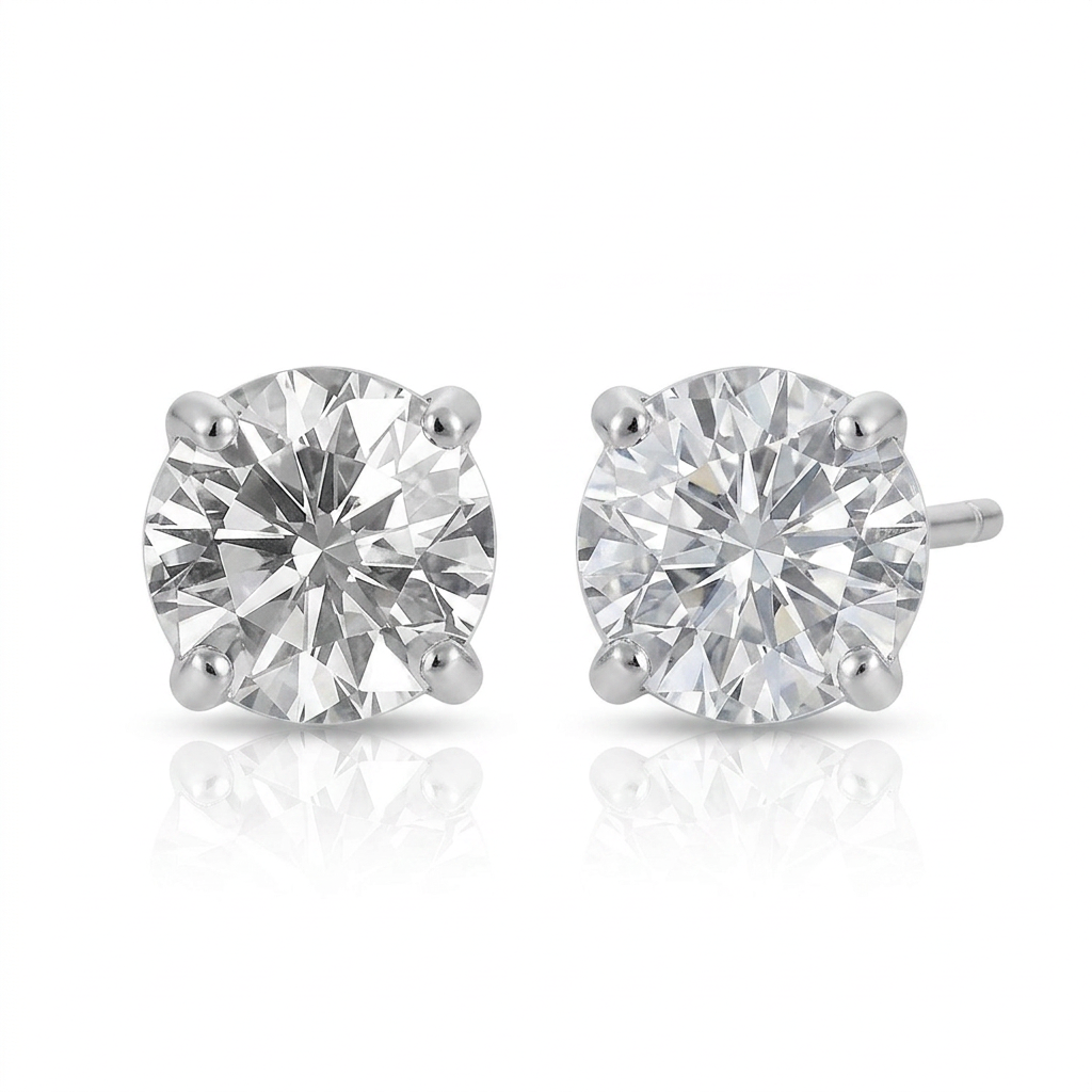 14k White Gold Stud Earrings with White Hue Faceted Cubic Zirconia DestGlow