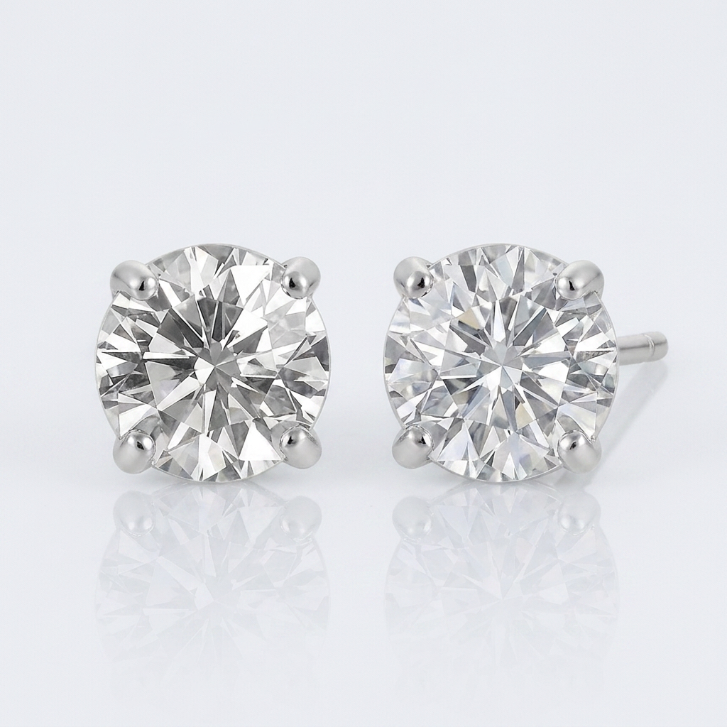14k White Gold Stud Earrings with White Hue Faceted Cubic Zirconia DestGlow