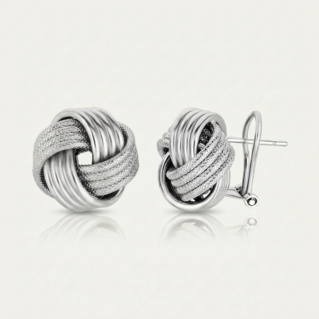 Sterling Silver Groove Textured Love Knot Earrings