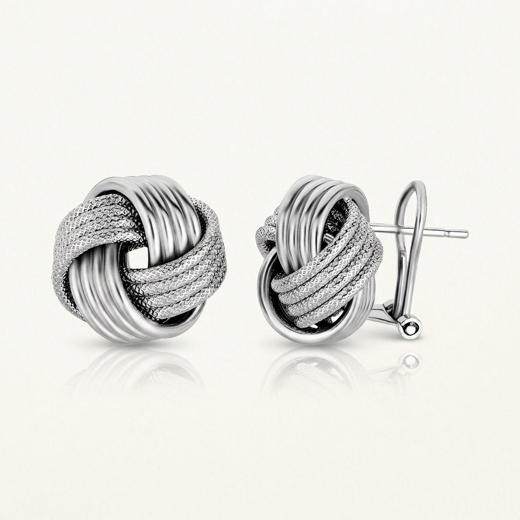 Sterling Silver Groove Textured Love Knot Earrings
