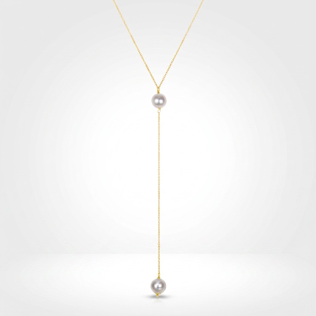 14k Yellow Gold Lariat Necklace with Pearls DestGlow