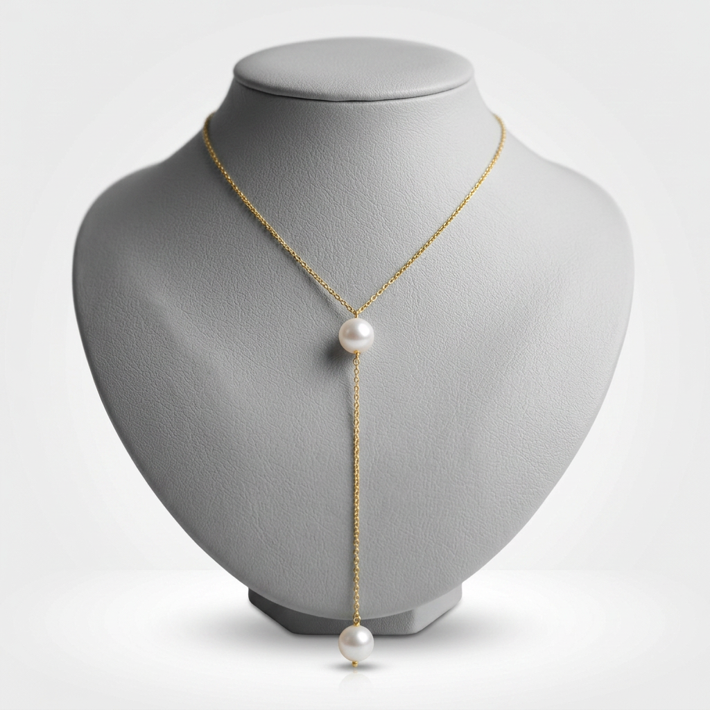 14k Yellow Gold Lariat Necklace with Pearls DestGlow