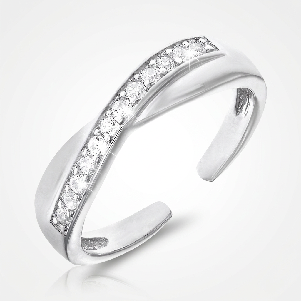 Toe Ring with Crossover Motif in Sterling Silver with Cubic Zirconia DestGlow