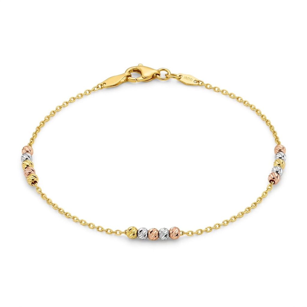 14k Tri Color Gold Anklet with Textured Beads DestGlow
