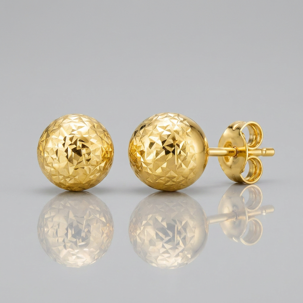 14k Yellow Gold Ball Earrings with Crystal Cut Texture DestGlow
