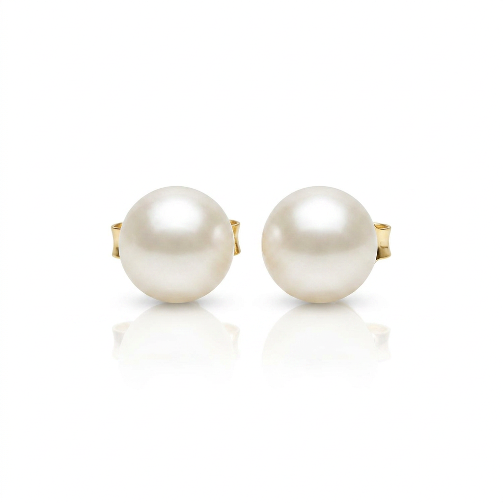 14k Yellow Gold Freshwater Cultured White Pearl Stud Earrings (7.0 mm) DestGlow