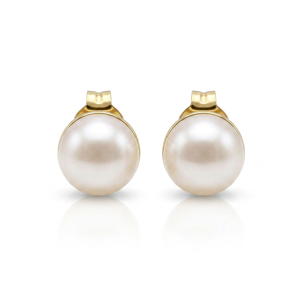 14k Yellow Gold Freshwater Cultured White Pearl Stud Earrings (7.0 mm)
