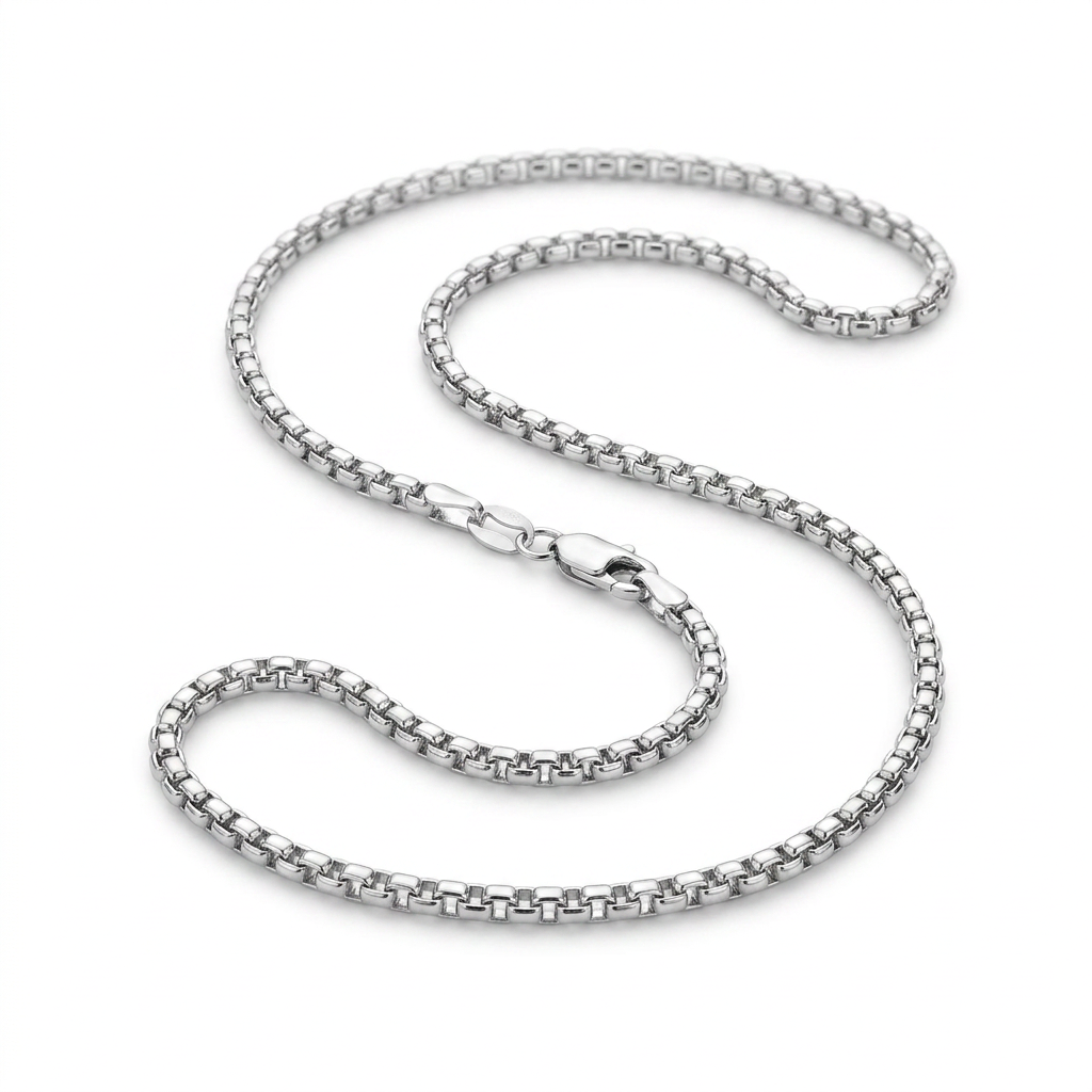 Sterling Silver Rhodium Plated Round Box Chain 1.3mm
