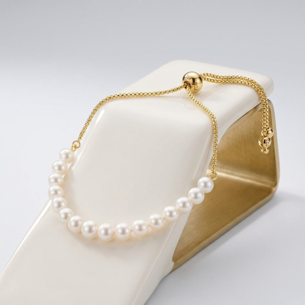 14k Yellow Gold Adjustable Friendship Bracelet with Pearls