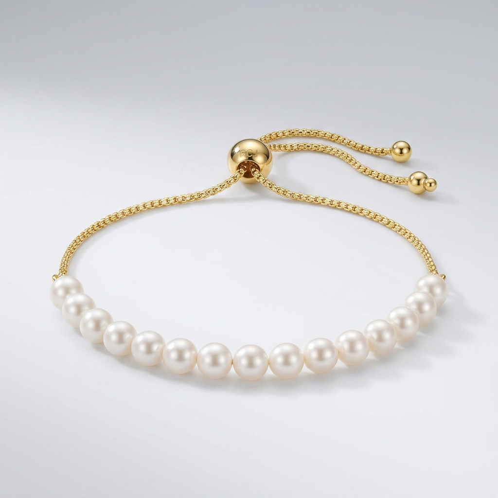 14k Yellow Gold Adjustable Friendship Bracelet with Pearls DestGlow