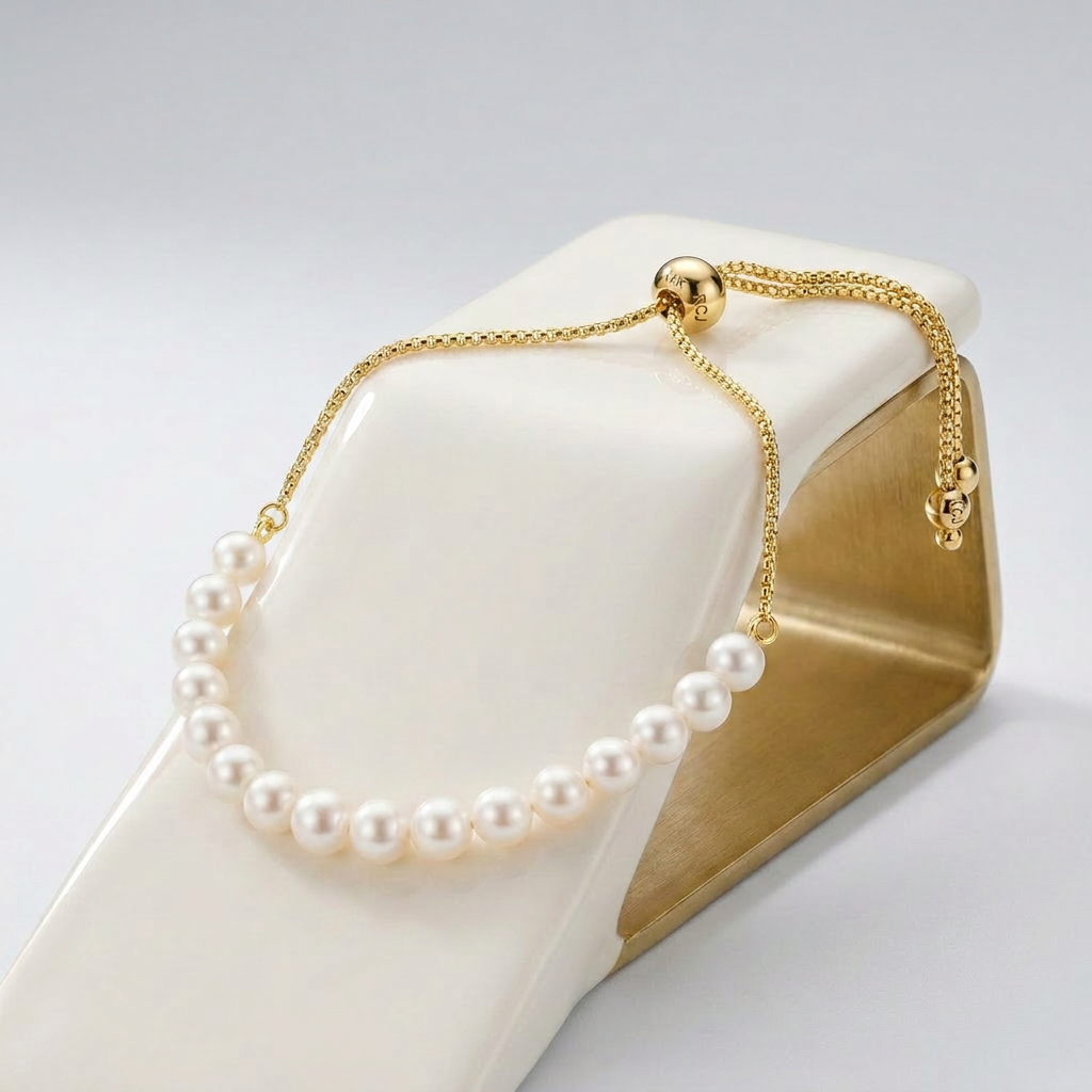 14k Yellow Gold Adjustable Friendship Bracelet with Pearls