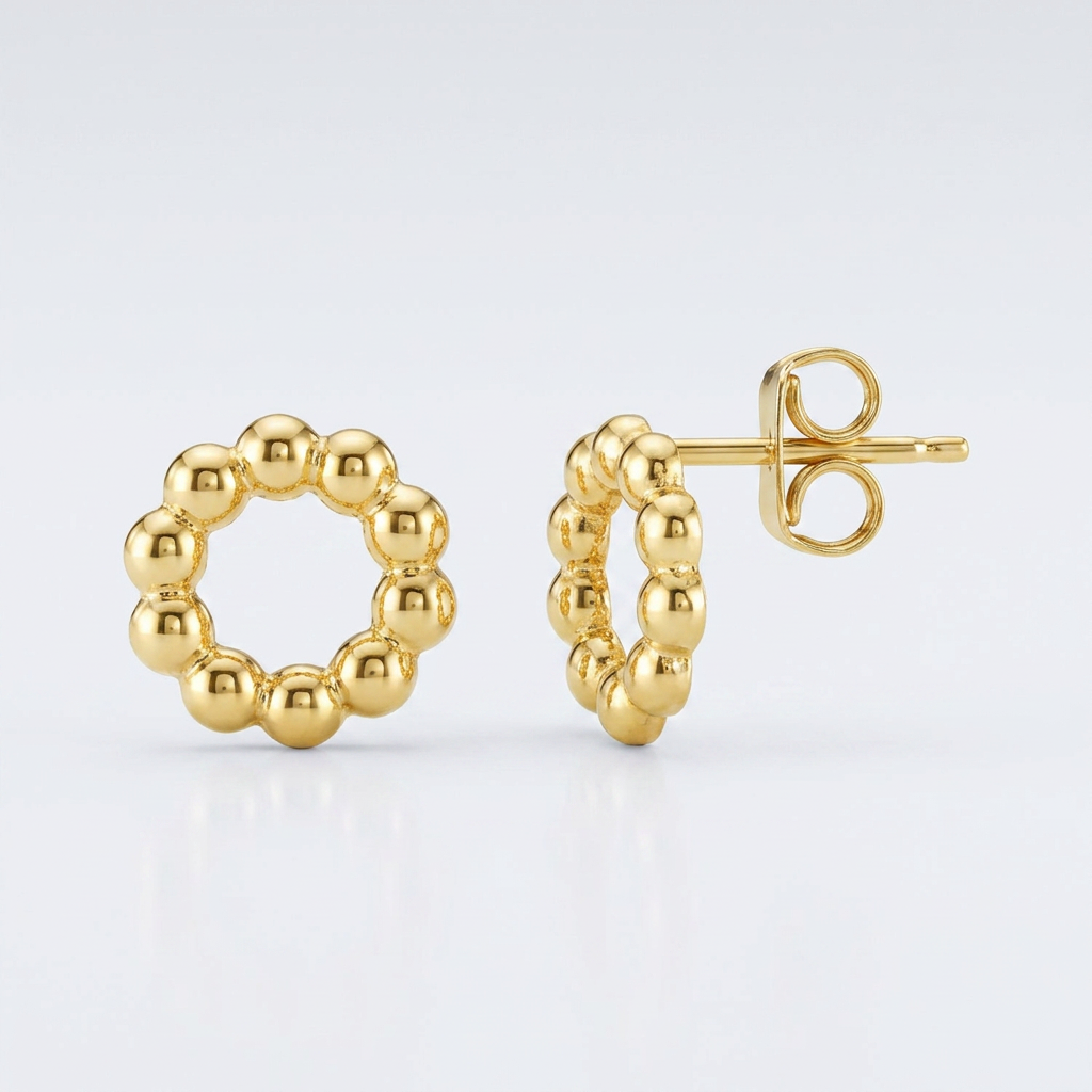 14K Yellow Gold Beaded Circle Earrings DestGlow