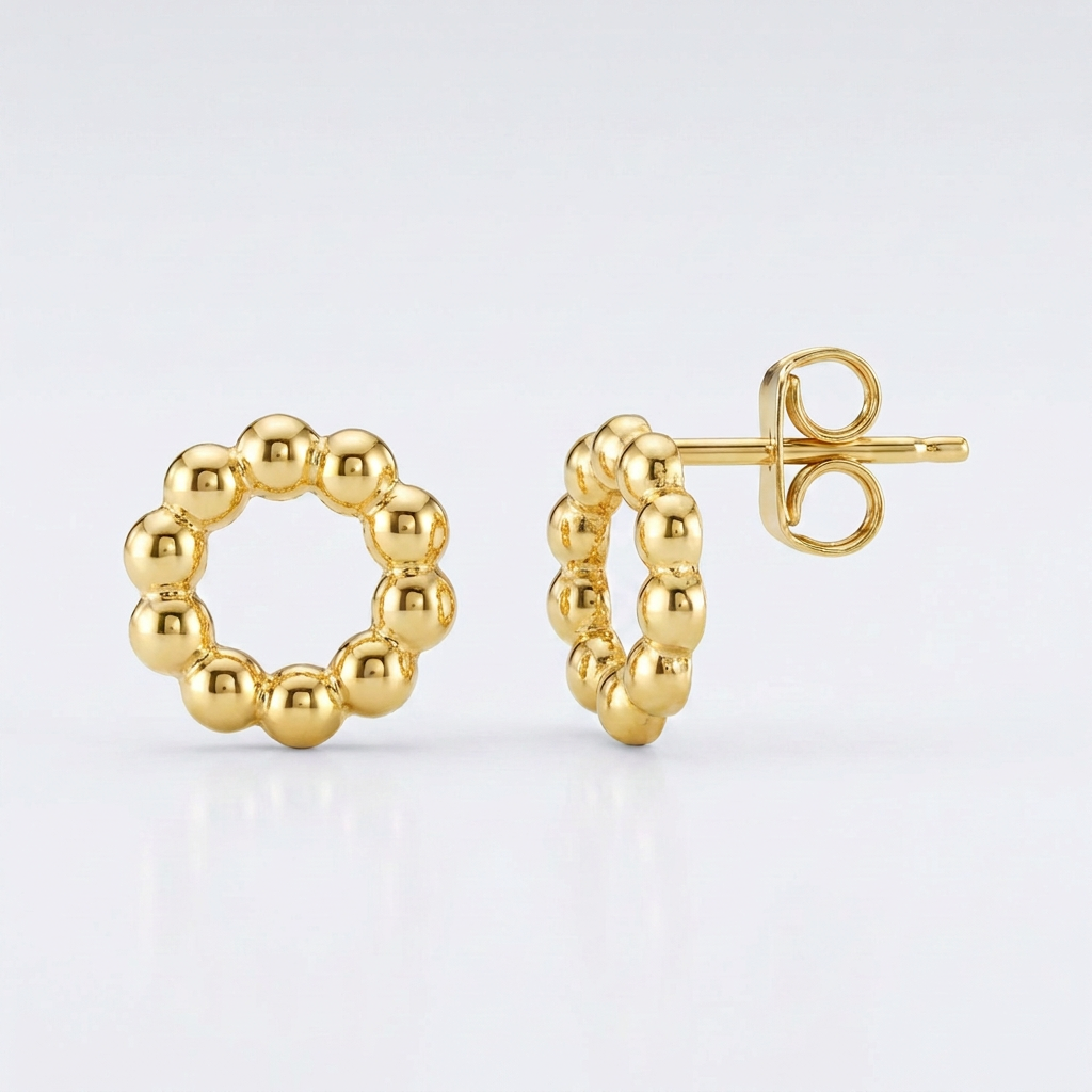 14K Yellow Gold Beaded Circle Earrings DestGlow